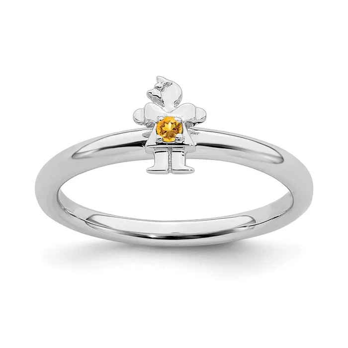 Sterling Silver Stackable Expressions Rhodium Citrine Girl Ring QSK1933 Stackable Expressions Rings