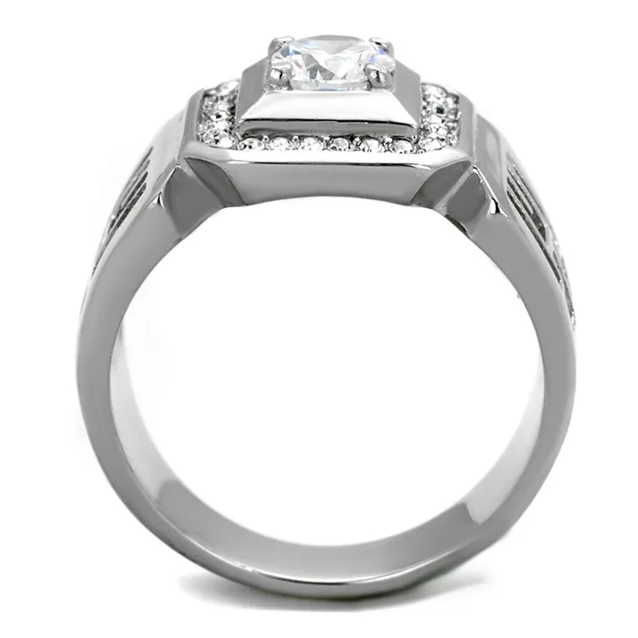 TK2046 High polished no plating Stainless Steel Ring with AAA Grade CZ in Clear Alamode Rings