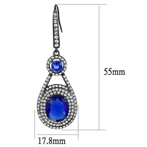 TK2851 IP Light Black IP Gun Stainless Steel Earrings with Synthetic Synthetic Glass in Sapphire Alamode Earrings