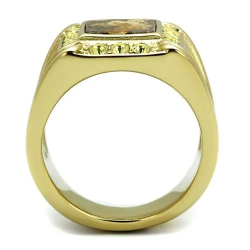 TK3013 IP GoldIon Plating Stainless Steel Ring with SemiPrecious Oligoclase in Smoked Quartz Alamode Rings