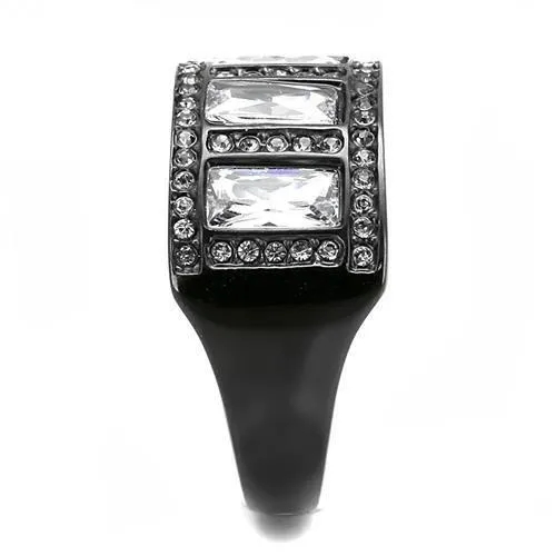 TK3168 IP BlackIon Plating Stainless Steel Ring with AAA Grade CZ in Clear Alamode Rings