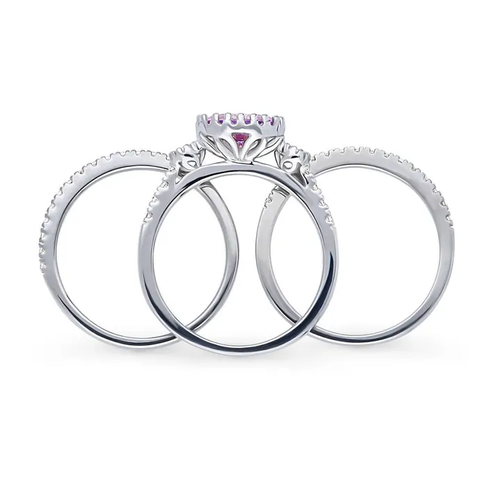 3Stone 12ct Purple Oval CZ Ring Set in Sterling Silver BERRICLE Rings