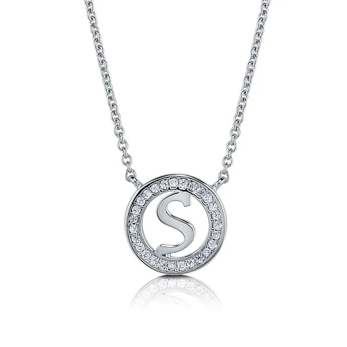 BERRICLE Necklaces Initial Letter CZ Necklace in Sterling Silver