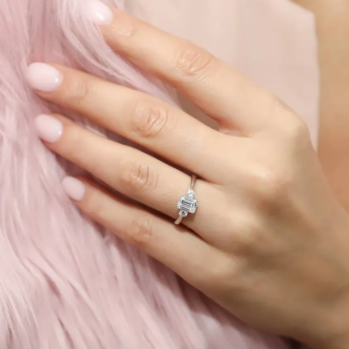 BERRICLE Rings 3Stone 1ct Emerald Cut CZ Ring Set in Sterling Silver