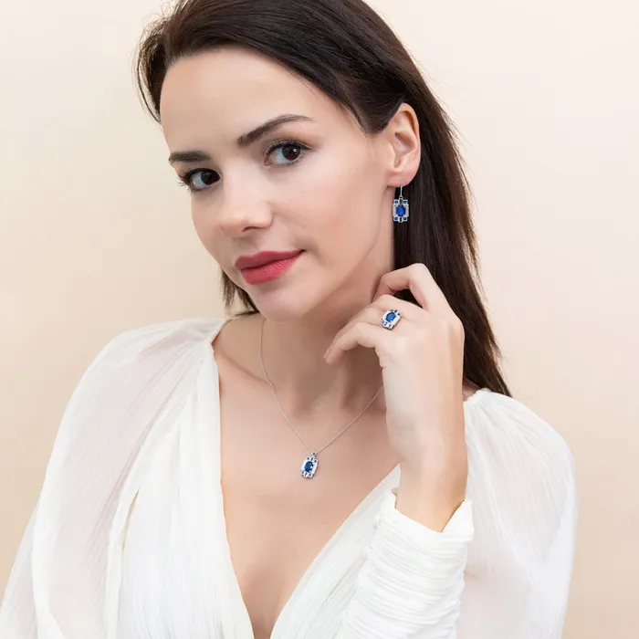 BERRICLE Rings Art Deco Simulated Blue Sapphire CZ Set in Sterling Silver