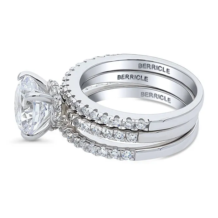 BERRICLE Rings Solitaire Hidden Halo 27ct CZ Ring Set in Sterling Silver