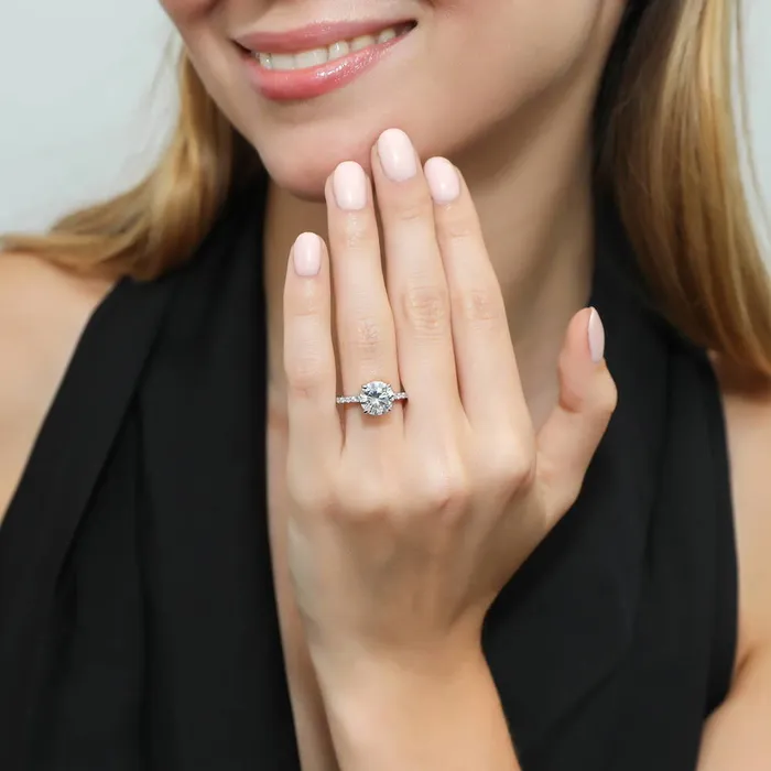 BERRICLE Rings Solitaire Hidden Halo 27ct CZ Ring Set in Sterling Silver