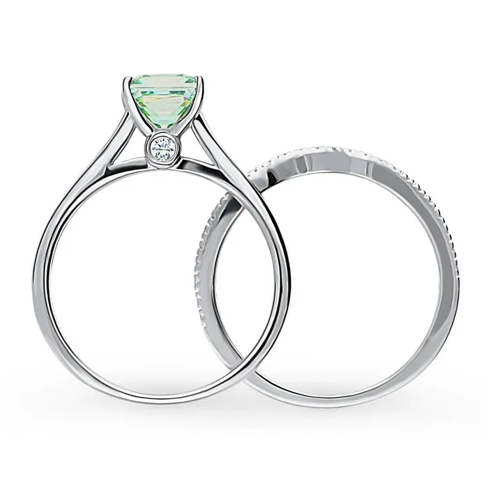 BERRICLE Rings Solitaire Wishbone Green Princess CZ Ring Set in Sterling Silver