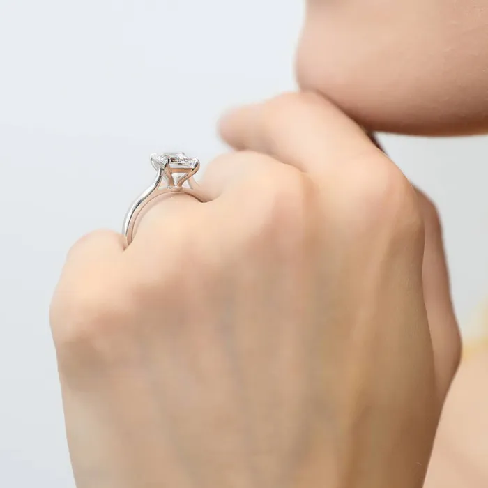 BERRICLE Solitaire 26ct Emerald Cut CZ Ring in Sterling Silver Rings