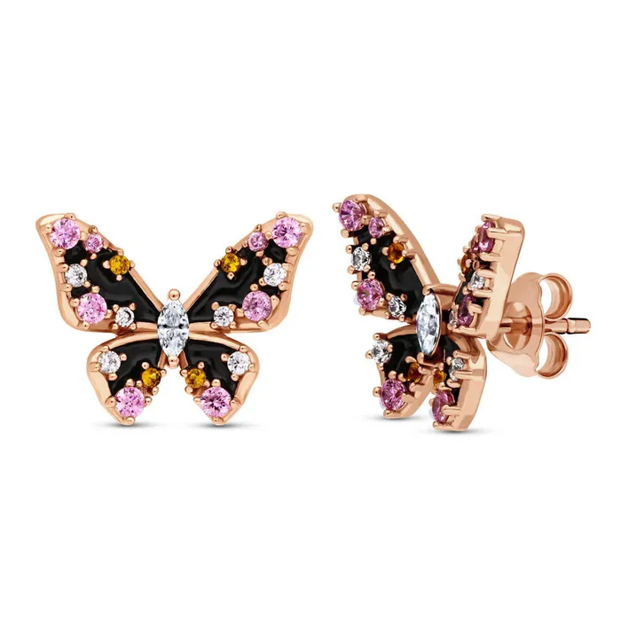Butterfly Enamel CZ Stud Earrings in Sterling Silver BERRICLE Earrings