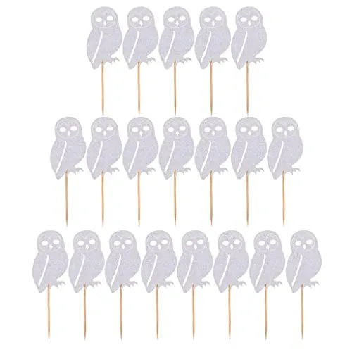 CALANDIS 20 Glitter Owl Animal Cake Cupcake Topper Picks Halloween Decor Prop Silver Dropshipped via Social Commerce Network Rings