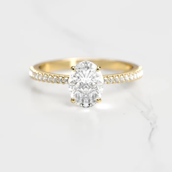 Capucinne Rings Oval Half Pave Tapered Moissanite Ring