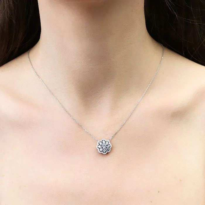 Necklaces BERRICLE Flower Halo CZ Necklace and Earrings in Sterling Silver