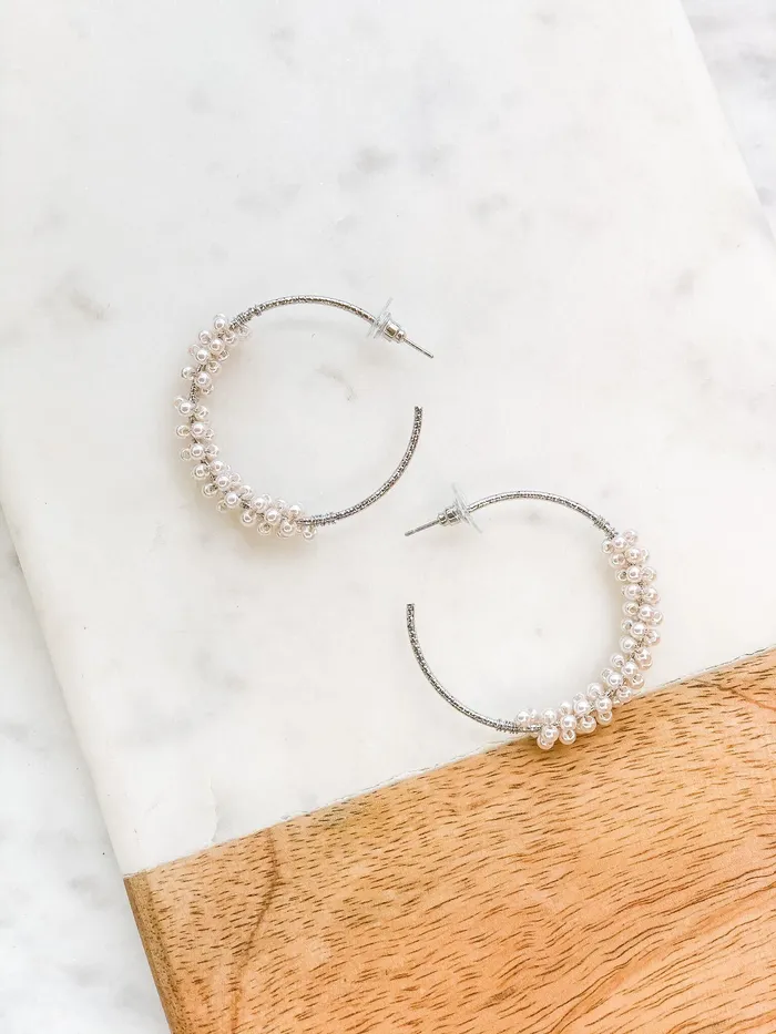 Prep Obsessed LM Earrings Jody Pearl Cluster Hoop Earrings Silver
