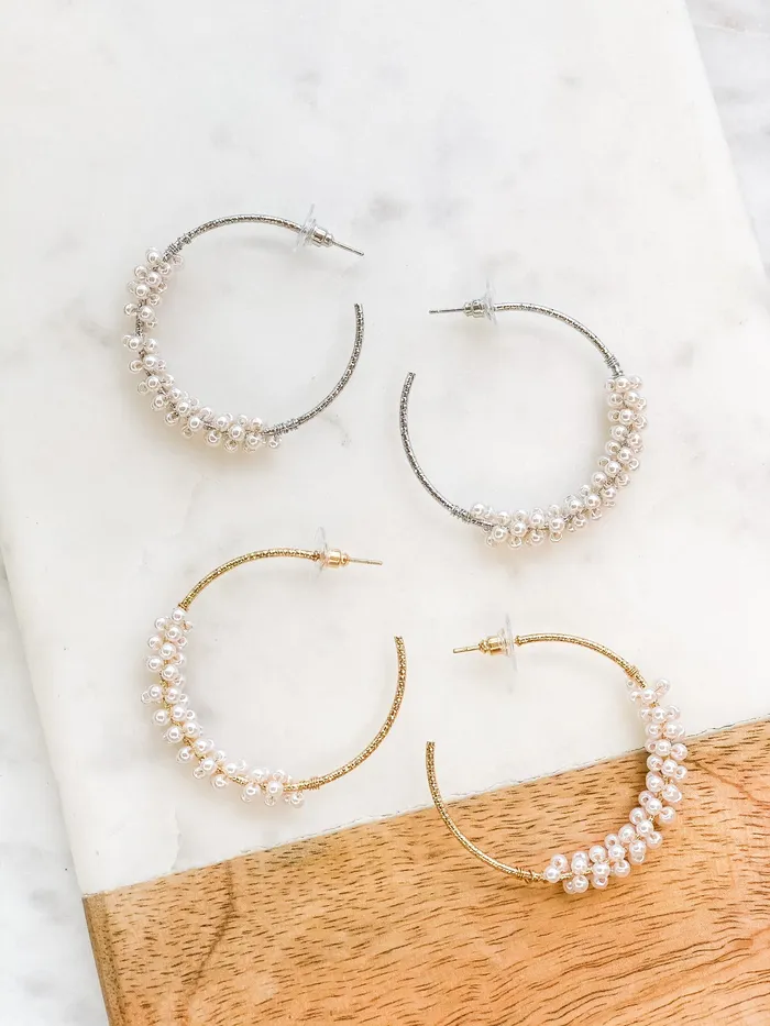 Prep Obsessed LM Earrings Jody Pearl Cluster Hoop Earrings Silver