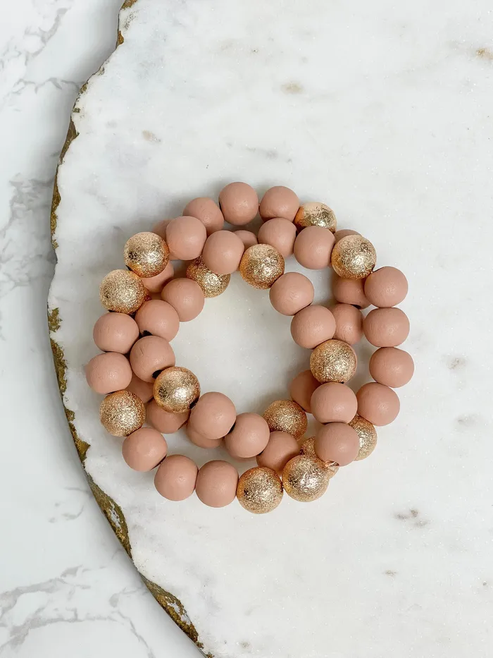 Prep Obsessed SI Bracelets Gold Color Bead Bracelet Stack Blush