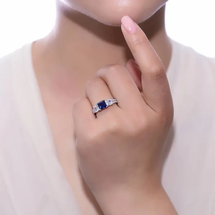Rings 3Stone 16ct Simulated Blue Sapphire CZ Ring in Sterling Silver BERRICLE