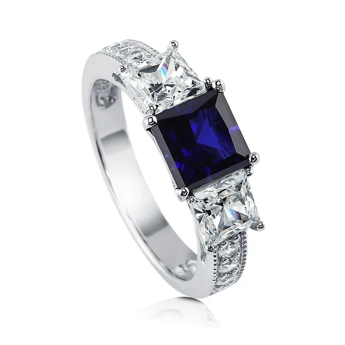 Rings 3Stone 16ct Simulated Blue Sapphire CZ Ring in Sterling Silver BERRICLE
