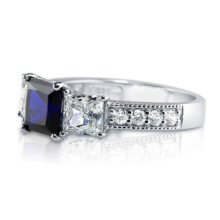 Rings 3Stone 16ct Simulated Blue Sapphire CZ Ring in Sterling Silver BERRICLE