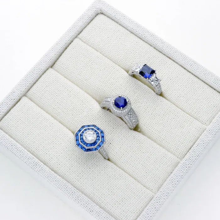 Rings 3Stone 16ct Simulated Blue Sapphire CZ Ring in Sterling Silver BERRICLE