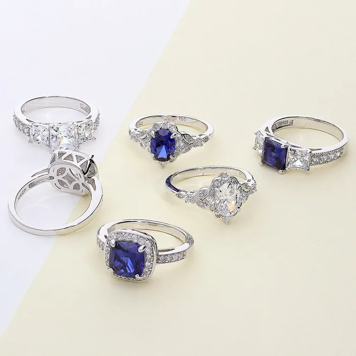 Rings 3Stone 16ct Simulated Blue Sapphire CZ Ring in Sterling Silver BERRICLE