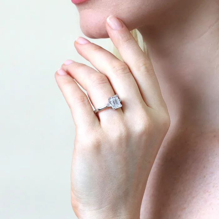 Rings 3Stone 26ct Emerald Cut CZ Ring in Sterling Silver BERRICLE