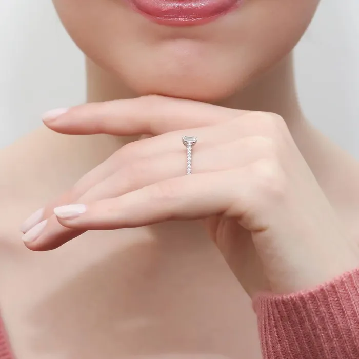 Rings BERRICLE Solitaire 03ct Emerald Cut CZ Ring Set in Sterling Silver