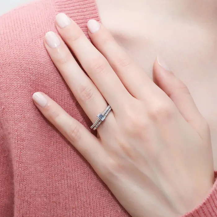 Rings BERRICLE Solitaire 03ct Emerald Cut CZ Ring Set in Sterling Silver
