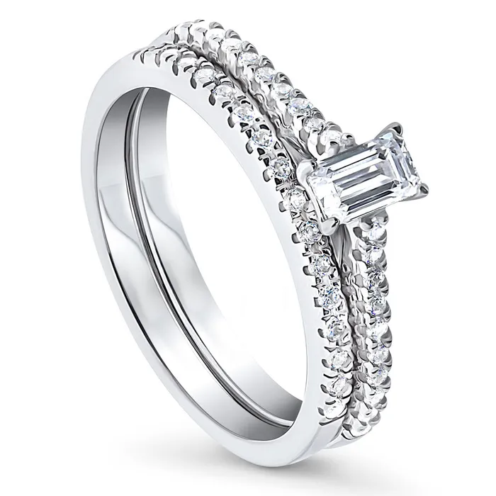 Rings BERRICLE Solitaire 03ct Emerald Cut CZ Ring Set in Sterling Silver