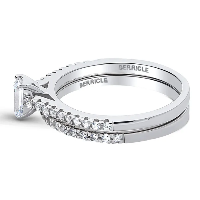 Rings BERRICLE Solitaire 03ct Emerald Cut CZ Ring Set in Sterling Silver