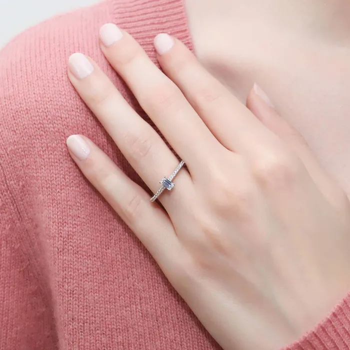 Rings BERRICLE Solitaire 03ct Emerald Cut CZ Ring Set in Sterling Silver