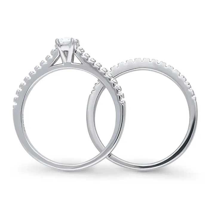 Rings BERRICLE Solitaire 03ct Emerald Cut CZ Ring Set in Sterling Silver
