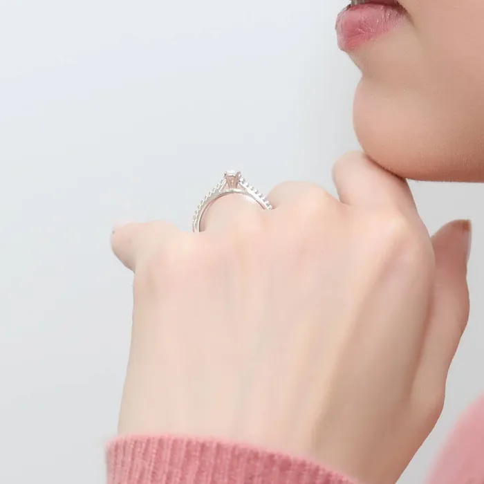 Rings BERRICLE Solitaire 03ct Emerald Cut CZ Ring Set in Sterling Silver