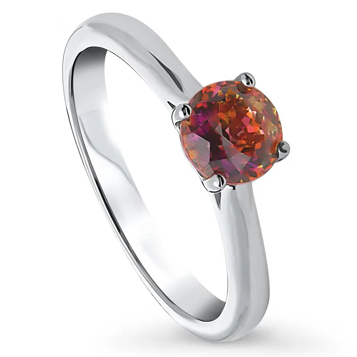 Rings BERRICLE Solitaire Kaleidoscope Red Orange CZ Ring in Sterling Silver