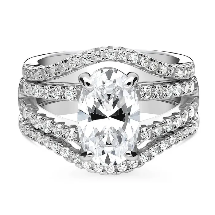 Rings BERRICLE Solitaire Wishbone CZ Split Shank Ring Set in Sterling Silver
