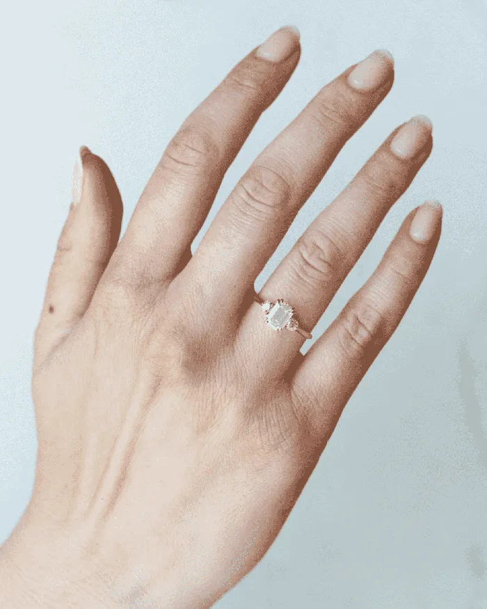 Rings Capucinne Emerald cut engagement ring three stone ring