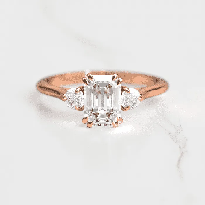 Rings Capucinne Emerald cut engagement ring three stone ring