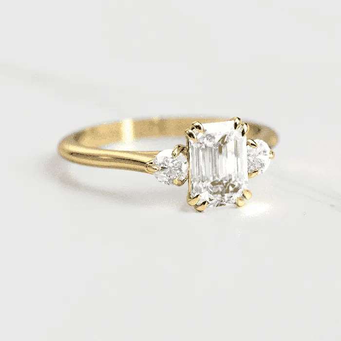 Rings Capucinne Emerald cut engagement ring three stone ring