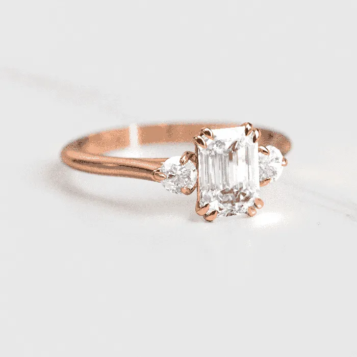 Rings Capucinne Emerald cut engagement ring three stone ring
