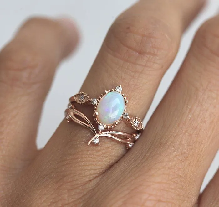 Rings Diamond Ring 14K Rose Gold Wedding Ring Ready to Ship Capucinne