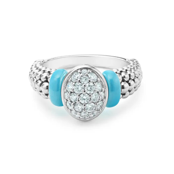 Rings LAGOS Blue Caviar Blue Oval Ceramic Caviar Diamond Ring Rings LAGOS Blue Caviar Blue Oval Ceramic Caviar Diamond Ring