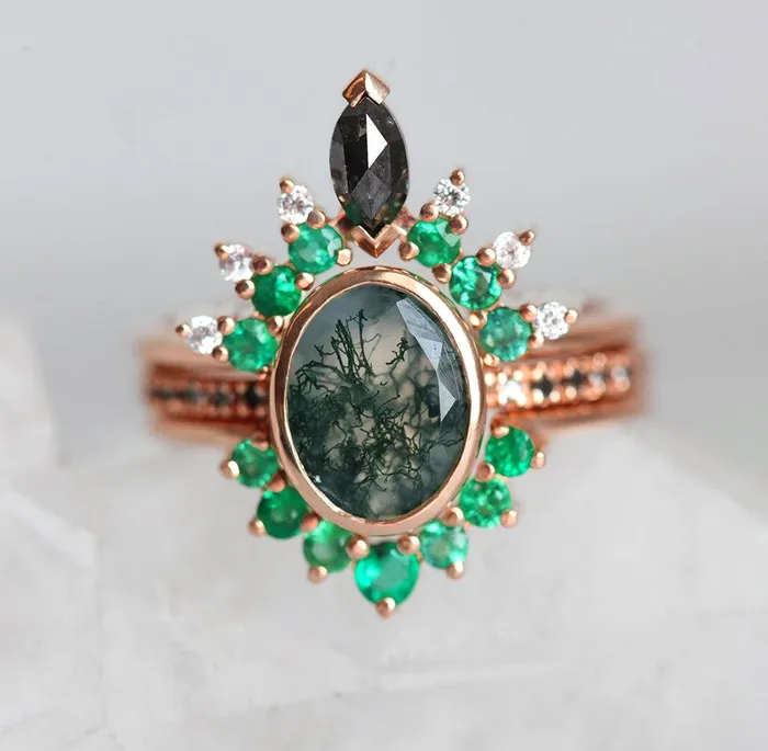 Ronia Moss Agate Ring Set Capucinne Rings