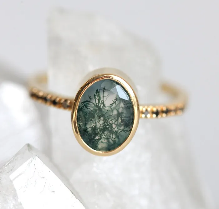 Ronia Moss Agate Ring Set Capucinne Rings