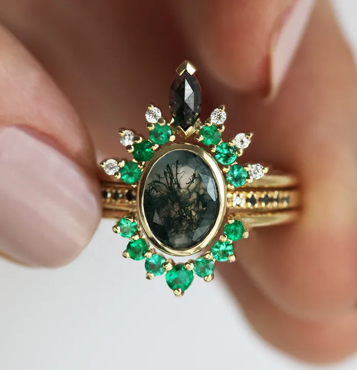 Ronia Moss Agate Ring Set Capucinne Rings