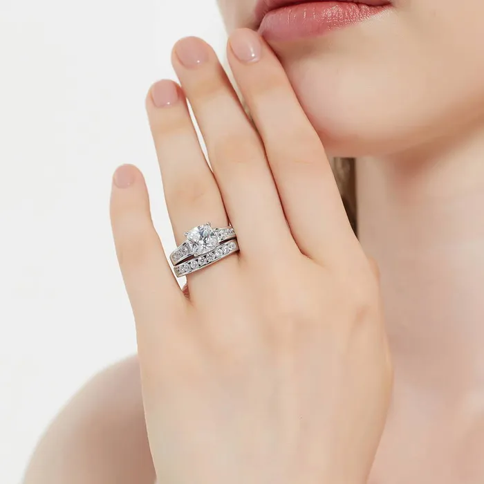 Solitaire 3ct Cushion CZ Ring Set in Sterling Silver BERRICLE Rings