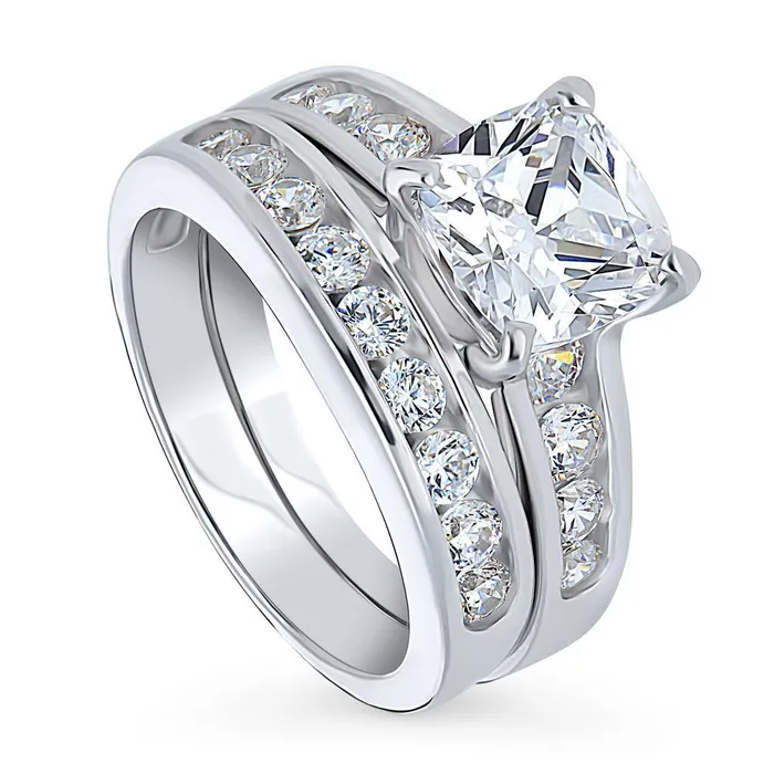 Solitaire 3ct Cushion CZ Ring Set in Sterling Silver BERRICLE Rings