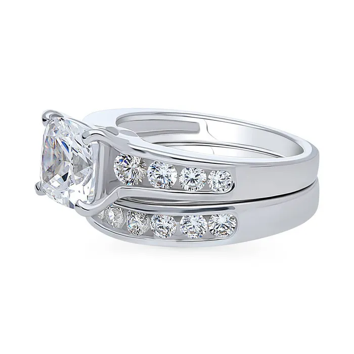 Solitaire 3ct Cushion CZ Ring Set in Sterling Silver BERRICLE Rings