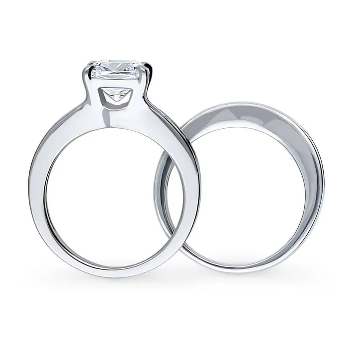 Solitaire 3ct Cushion CZ Ring Set in Sterling Silver BERRICLE Rings