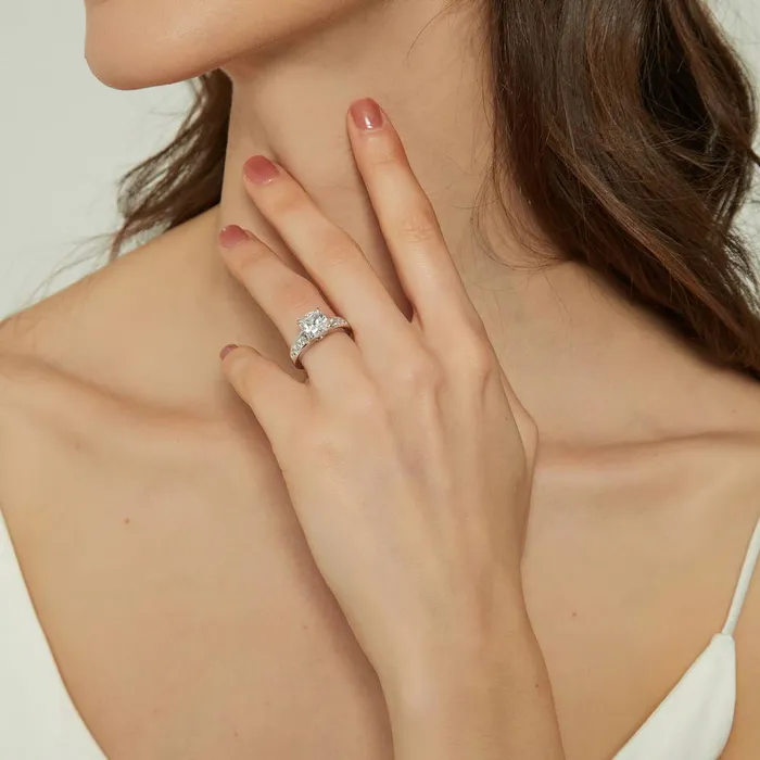 Solitaire 3ct Cushion CZ Ring Set in Sterling Silver BERRICLE Rings