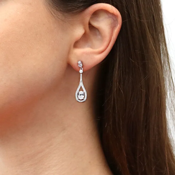 Teardrop CZ Dangle Earrings in Sterling Silver BERRICLE Earrings